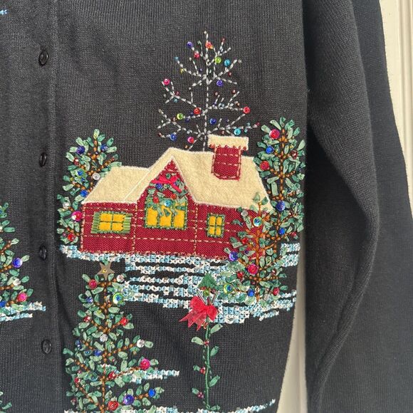 Vintage Marisa Christina Cardigan Sweater Christmas Collection 2003 Size L Black - Picture 2 of 7